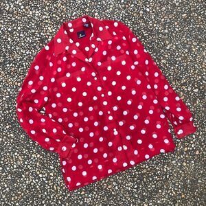 Vintage 1990s faux silk polka dot blouse red white